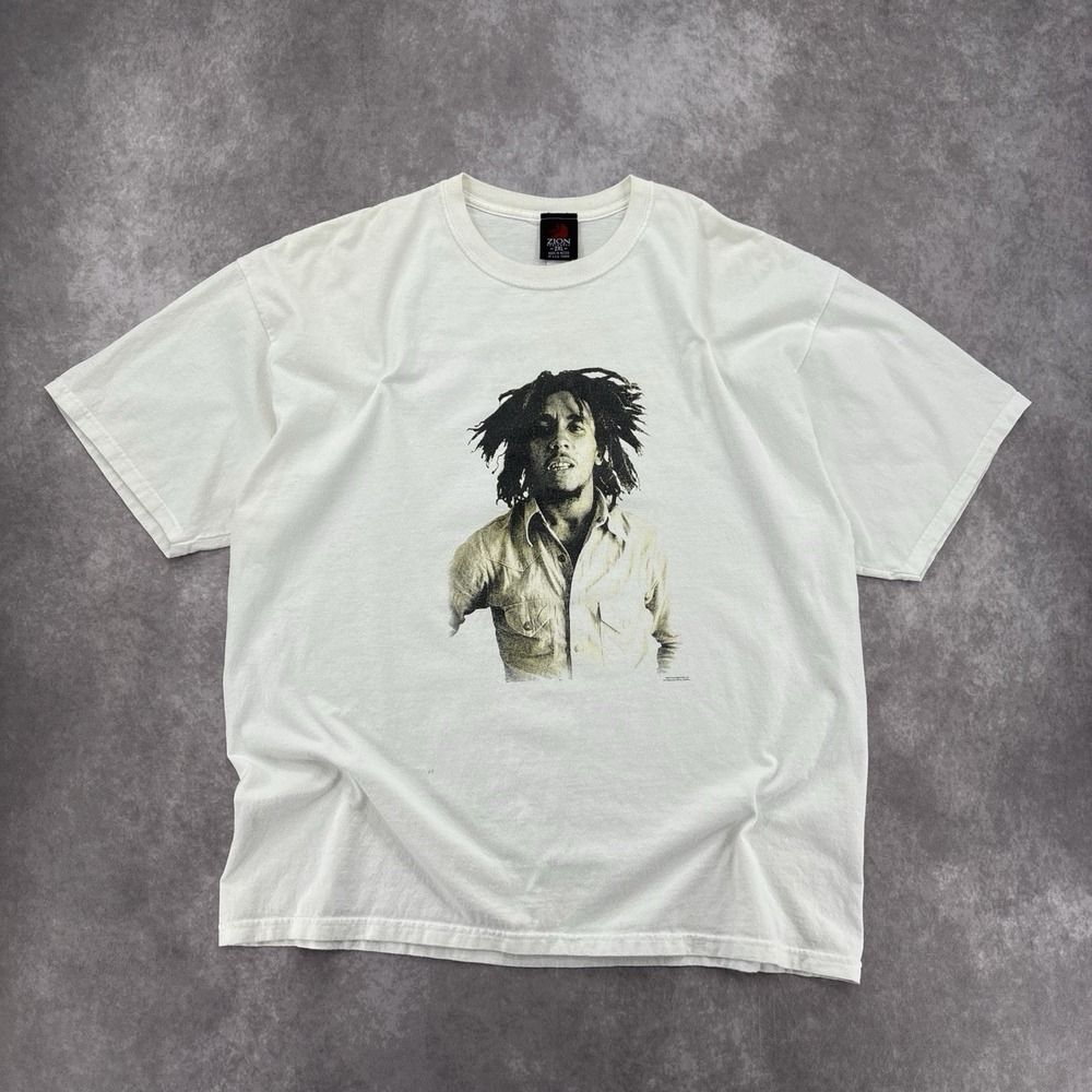 Vintage 2003 Bob Marley Zion Rootswear Graphic T-Shirt White Size 2XL